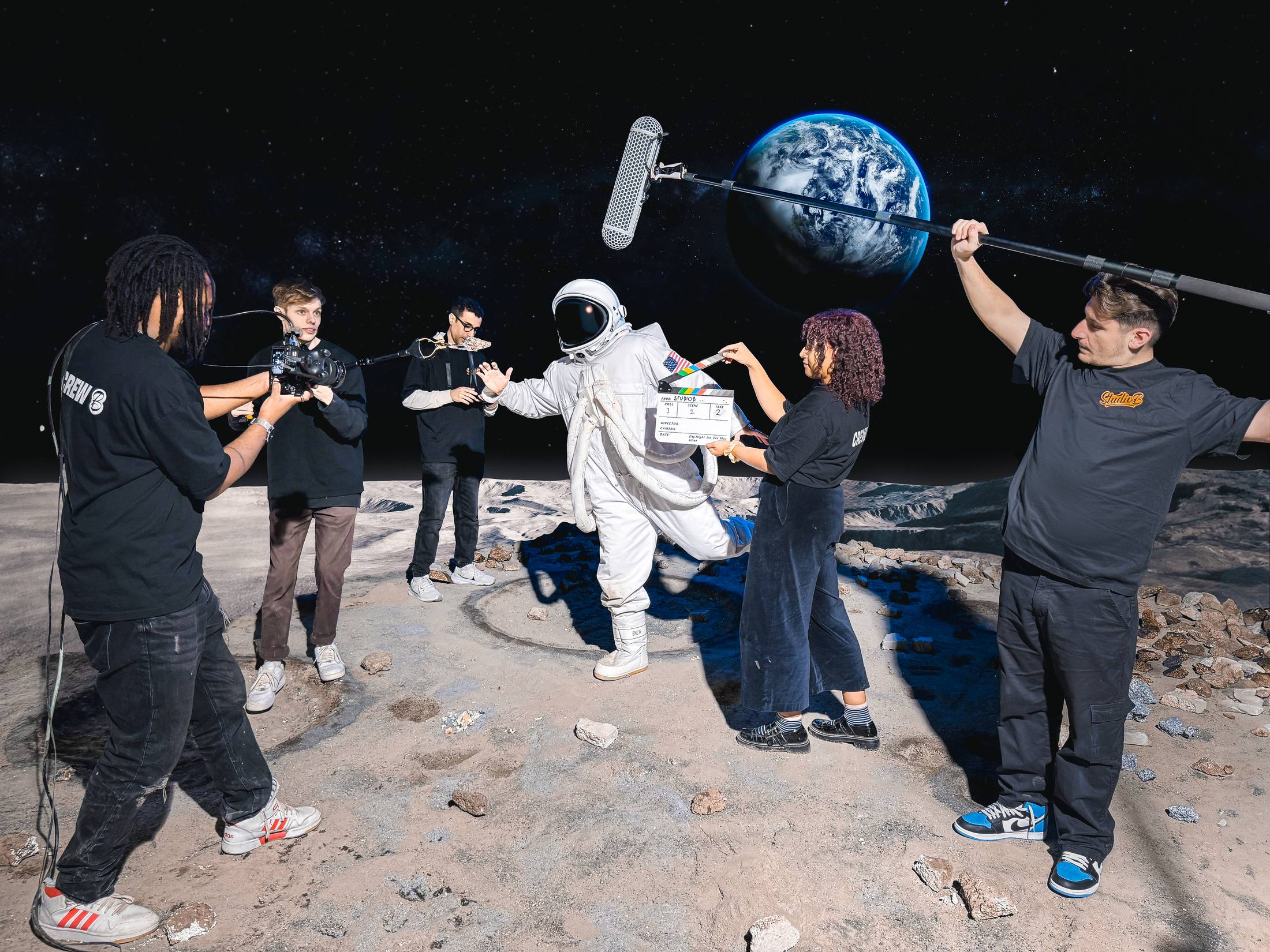 Studio B behind the scenes on the moon set